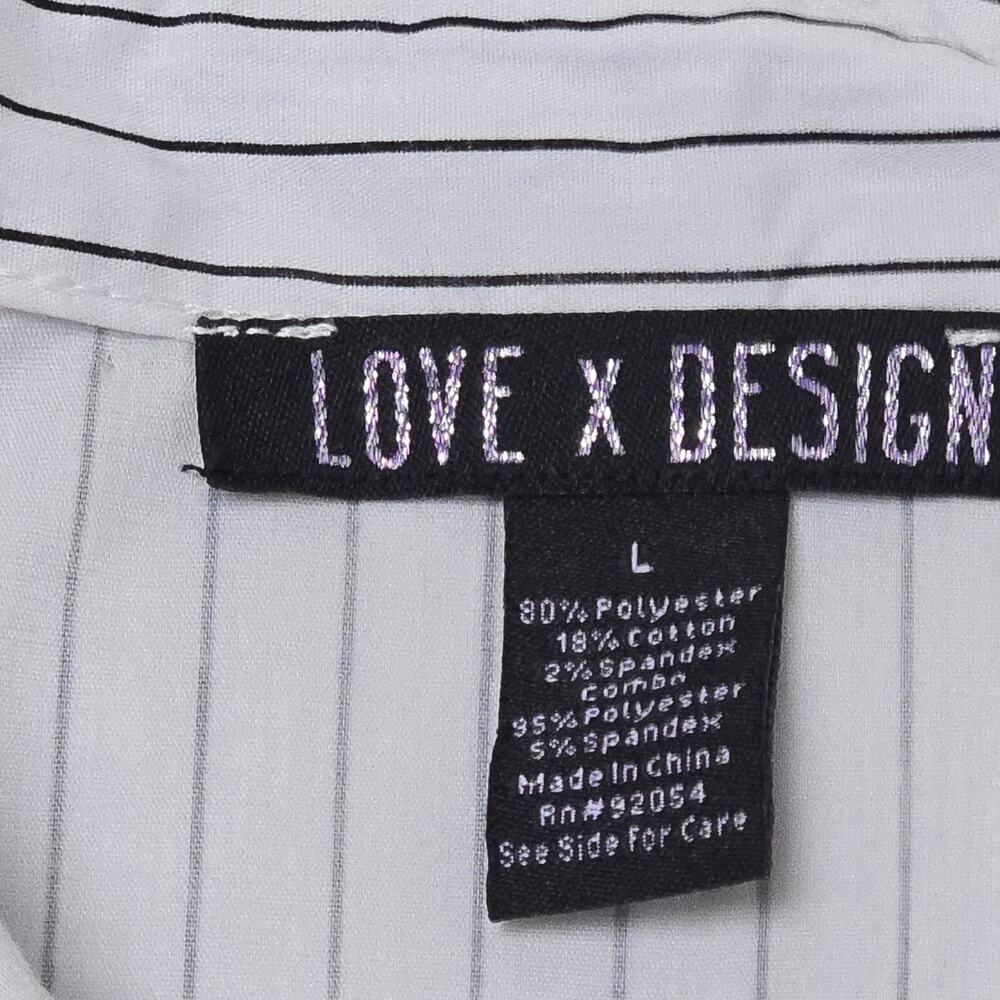 Love X Design Women's Blouse Pinstripe And Solid Long Sleeves Large Black White - Picture 3 of 6